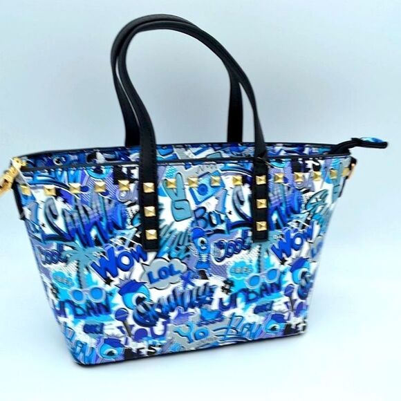 Graffiti Print Studded Mini-tote Crossbody Bag - Picture 1 of 3